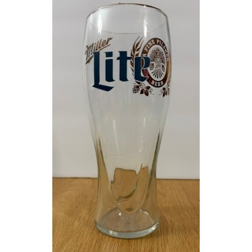 Miller Lite Pilsner Glass Adult OS Clear 16 oz Excellent Gold Rim Logo Barware